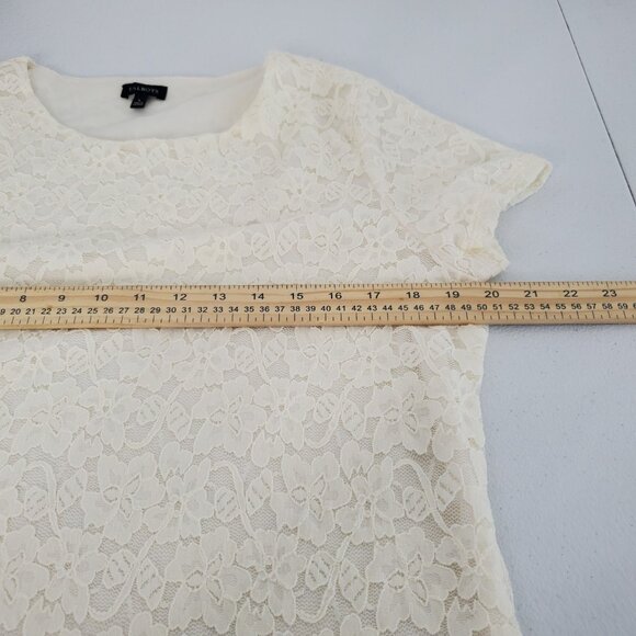Talbots Womens Ivory Floral Lace Short Sleeve Blouse Size L Feminine Coquette - Picture 6 of 8
